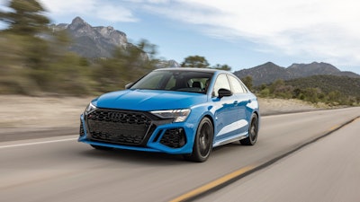 This photo provided by Audi shows the 2024 RS 3. Based on the A3 compact sedan, the RS 3 has a special 401-horsepower five-cylinder engine.