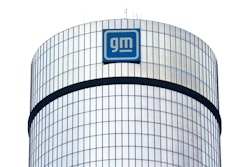 A General Motors logo is seen on a building, April 24, 2024, in Detroit.
