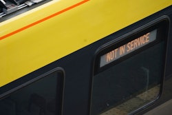 This shows a general view of a Great Northern railway train at Hunt's Cross station in Liverpool, England amid reports of widespread IT outages affecting airlines, broadcasters and ()