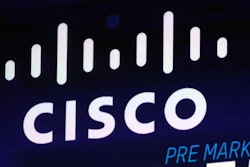 The Cisco logo appears on a screen at the Nasdaq MarketSite.