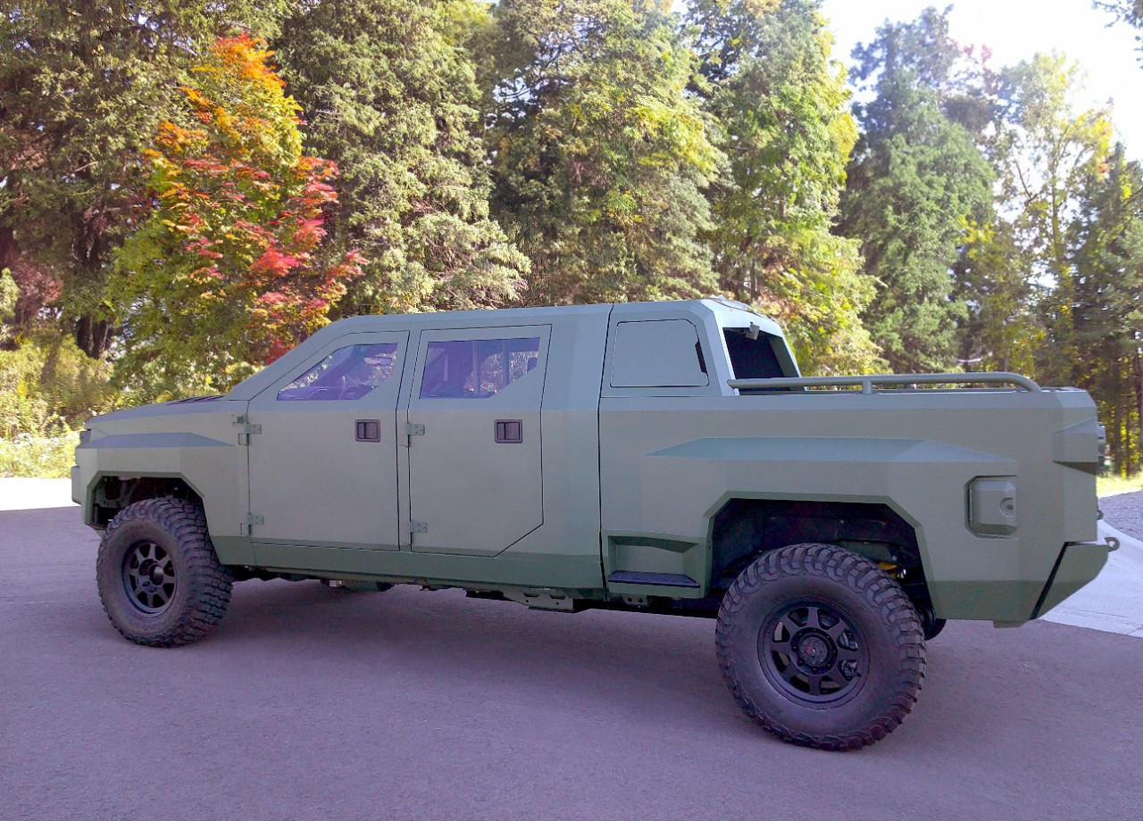 A side view of GM Defense&rsquo;s Next Gen tactical vehicle.