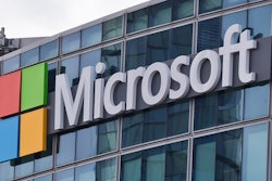 This April 12, 2016, file photo shows the Microsoft logo in Issy-les-Moulineaux, outside Paris, France.