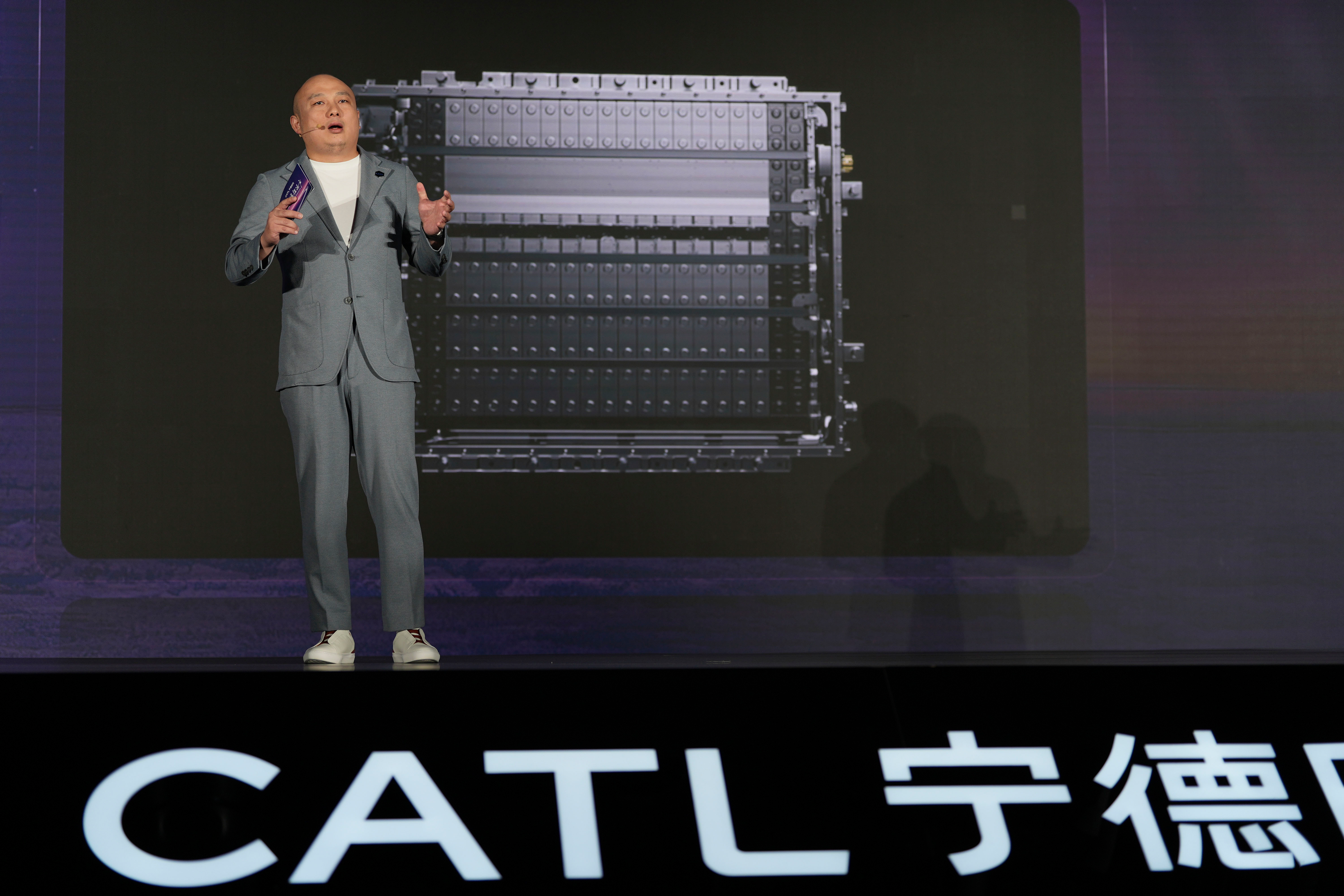 Gao Huan, CTO of CATL's China E-car Business, introduces the latest Freevoy Super Hybrid Battery from Chinese battery manufacturer Contemporary Amperex Technology (CATL) during a launch event in Beijing, Thursday, Oct. 24, 2024.