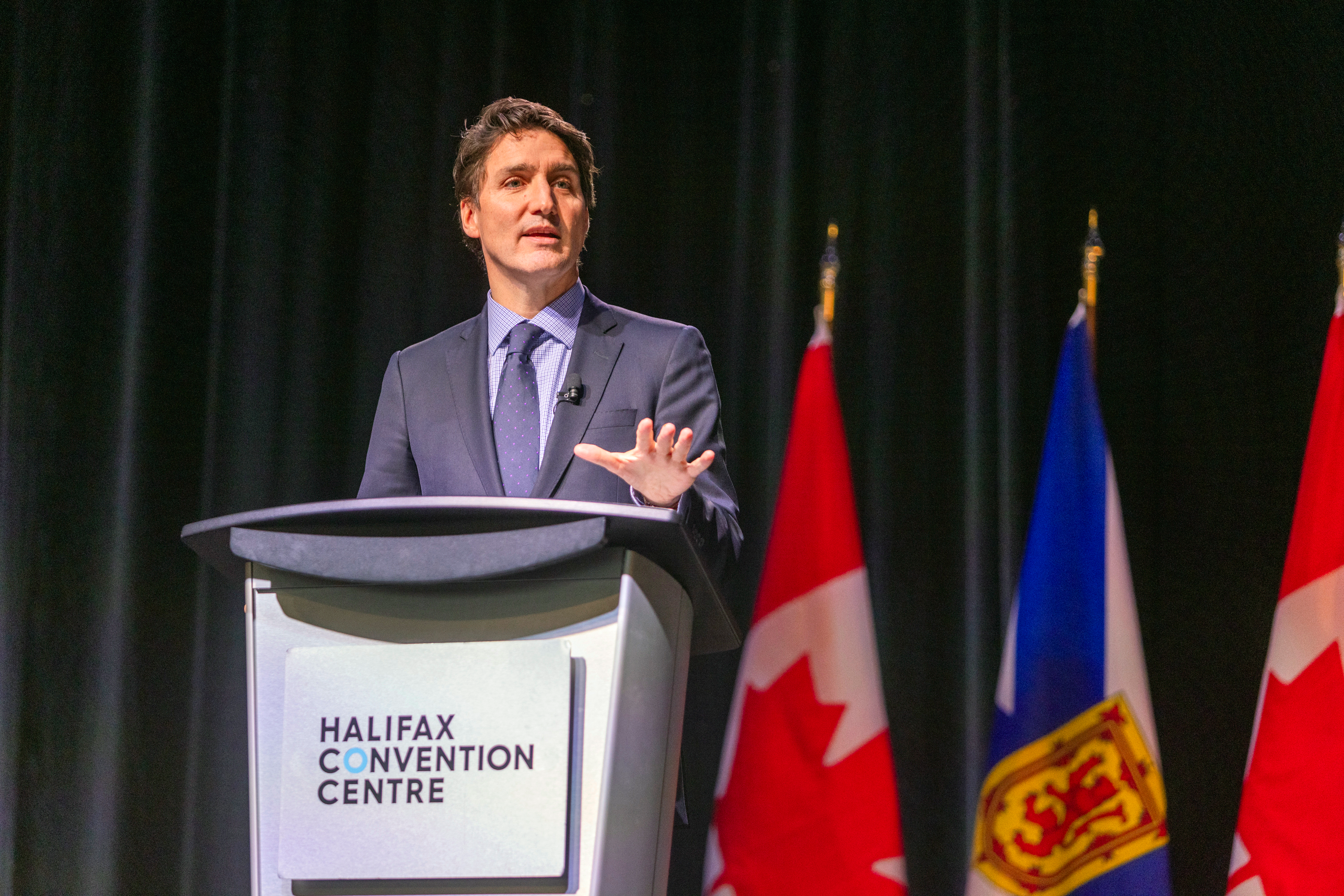 Canadian Prime Minister Justin Trudeau attends a fireside chat with the Halifax Chamber of Commerce in Halifax Monday Dec. 9, 2024.