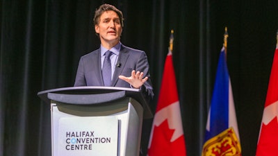 Canadian Prime Minister Justin Trudeau attends a fireside chat with the Halifax Chamber of Commerce in Halifax Monday Dec. 9, 2024.
