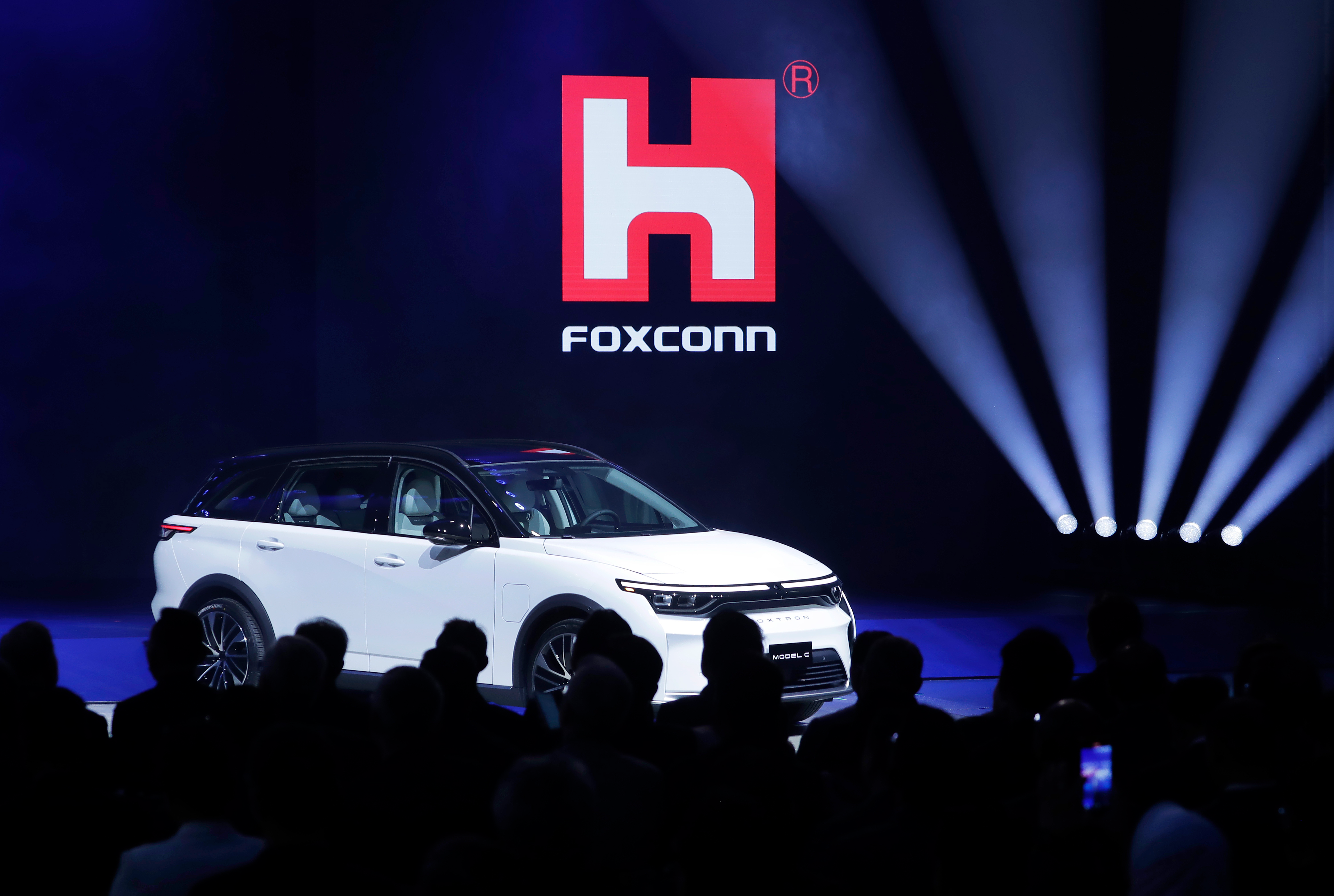 Foxconn's Foxtron Model C electric car is displayed during the Hon Hai Tech Day (HHTD 24) at the Nangang Exhibition Center in Taipei, Taiwan, Oct. 8, 2024.