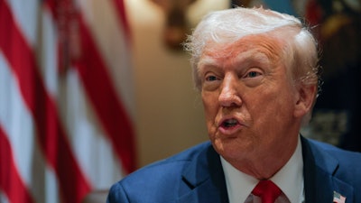President Donald Trump speaks during a Cabinet meeting at the White House in Washington, Wednesday, Feb. 26, 2025.