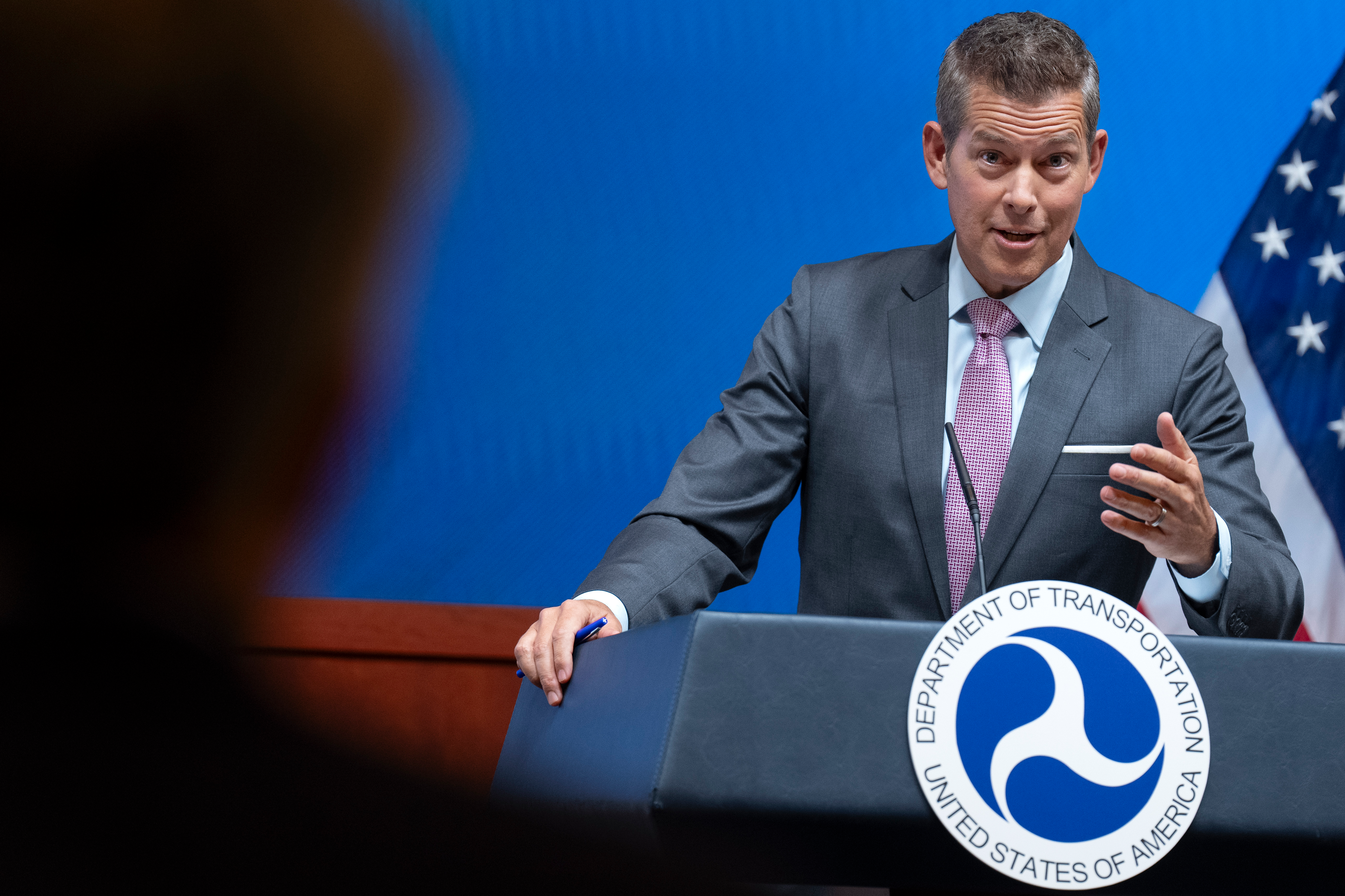 Transportation Secretary Sean Duffy speaks during a news conference, March 11, 2025, at the Department of Transportation in Washington.
