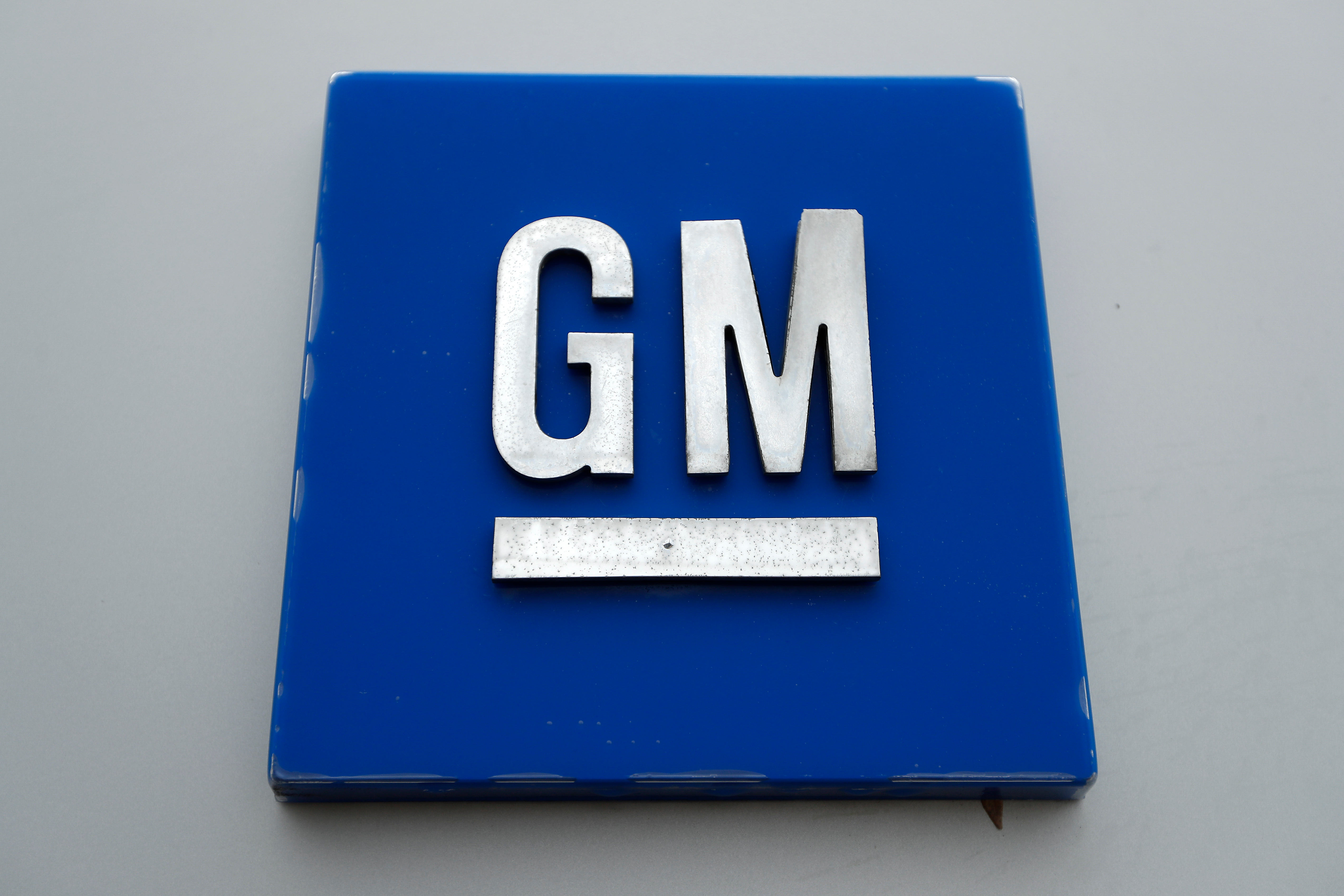 The General Motors logo is displayed at the General Motors Detroit-Hamtramck Assembly plant in Hamtramck, Mich., Jan. 27, 2020.