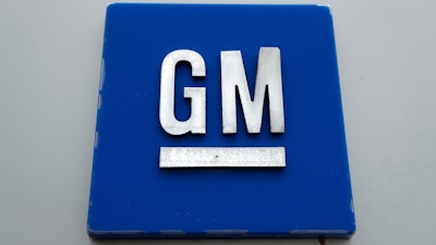 The General Motors logo is displayed at the General Motors Detroit-Hamtramck Assembly plant in Hamtramck, Mich., Jan. 27, 2020.
