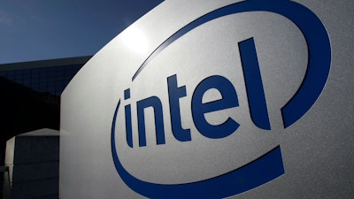 The Intel logo is displayed on the exterior of Intel headquarters in Santa Clara, Calif., Jan. 12, 2011.
