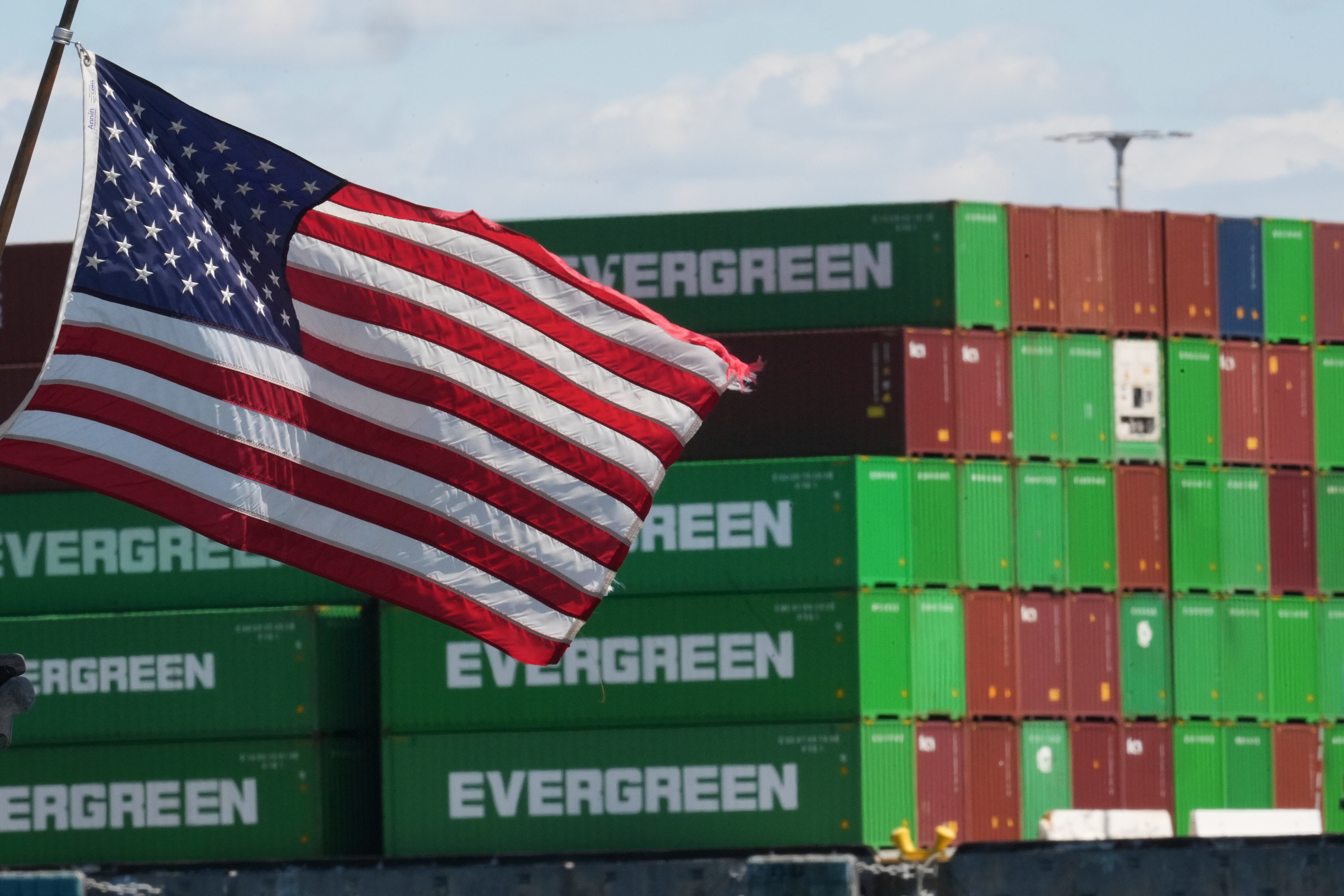Containers are stacked at the Port of Los Angeles ,Wednesday, April 2, 2025, in Los Angeles.