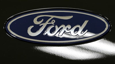 A Ford logo is seen on a 2025 Ford Expedition during a media tour at the Ford Motor Company Kentucky Truck Plant, Wednesday, April 30, 2025, in Louisville, Ky.