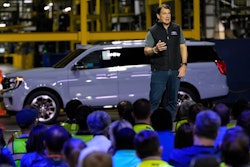 Jim Farley, President and Chief Executive Officer of Ford, speaks at the Ford Motor Company Kentucky Truck Plant to launch the 2025 Ford Expedition, Wednesday, April 30, 2025, in Louisville, Ky.