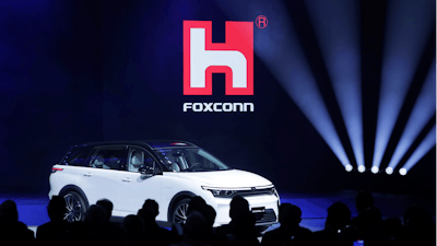 Foxconn's Foxtron Model C electric car is displayed during the Hon Hai Tech Day (HHTD 24) at the Nangang Exhibition Center in Taipei, Taiwan, Oct. 8, 2024.