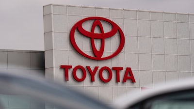A Toyota logo is seen at a dealership in El Monte, Calif., Thursday, March 27, 2025.
