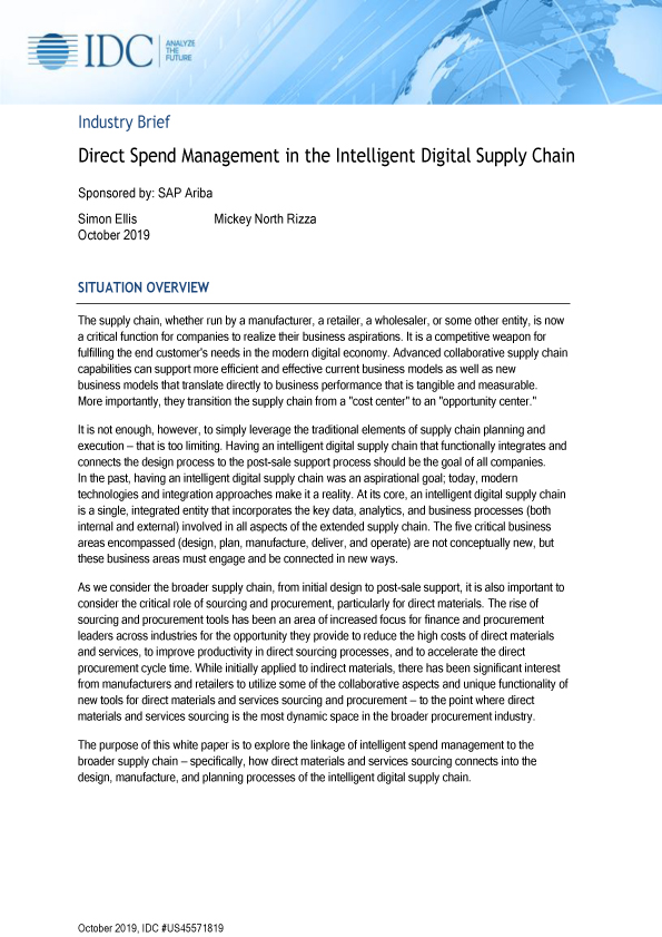 Direct Spend Management in the Intelligent Digital Supply Chain