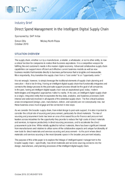Direct Spend Management in the Intelligent Digital Supply Chain