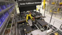 A robotic RapidPick Goods-to-Person (GTP) piece picking system selects packages inside the Dematic Corp. autonomous order fulfillment solution warehouse, operated by Kion Group AG. Photo: Bloomberg.