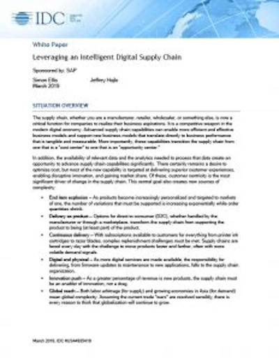 SAP – IDC Design to Operate – Leveraging an Intelligent Digital Supply Chain