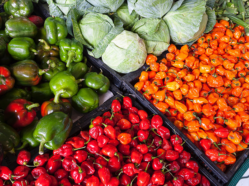 Assorted vegetables in a store display. Photo: Mark Stebnicki/ Pexels.