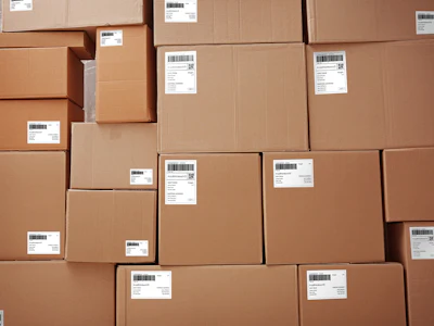 Parcels with tracking codes are stacked. Photo: Leonid Iastremskyi/ Alamy.