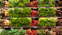 Shelves of assorted fresh vegetables in a supermarket. Photo: Matheus Cenali/ Pexels.