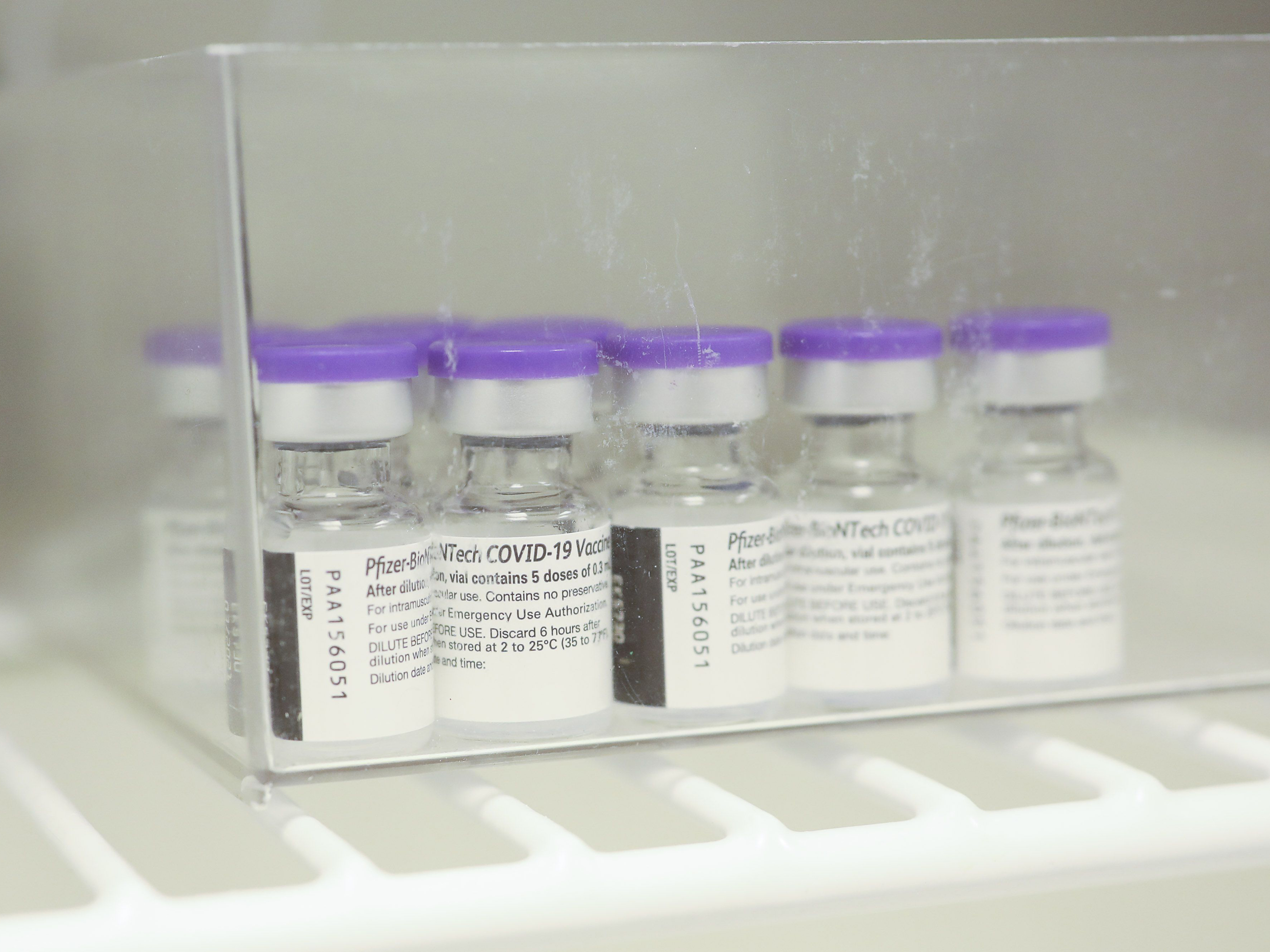 Vials of the Pfizer-BioNTech COVID-19 vaccine sit in a freezer. Photo: Bloomberg.