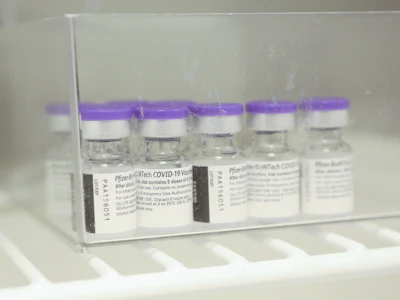 Vials of the Pfizer-BioNTech COVID-19 vaccine sit in a freezer. Photo: Bloomberg.