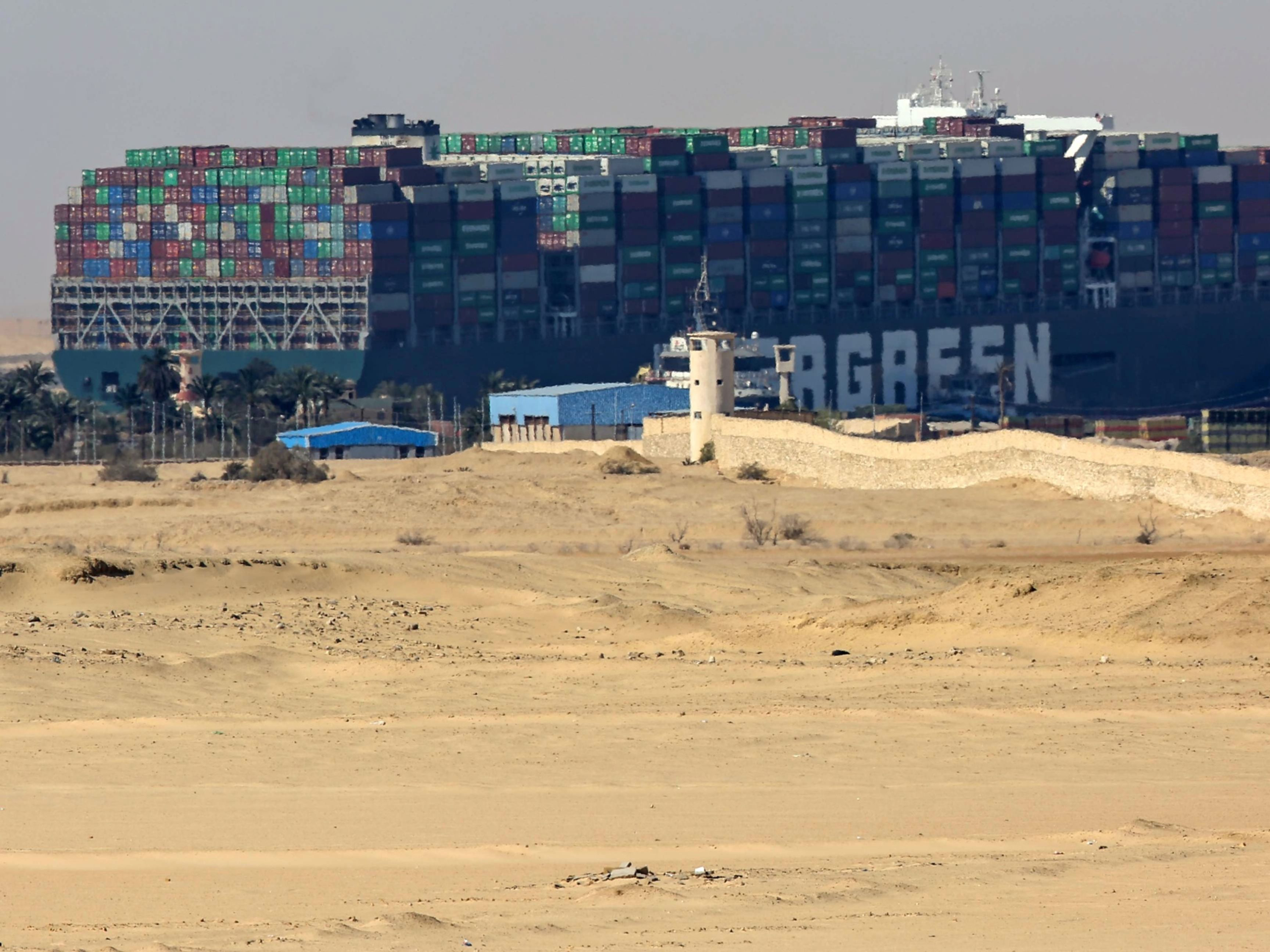 The Ever Given container ship stuck in the Suez Canal. Photo: Bloomberg.