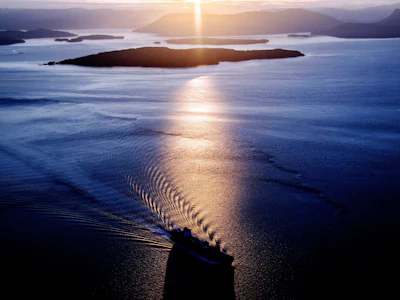 A container ship sails at dusk. Photo: Bloomberg