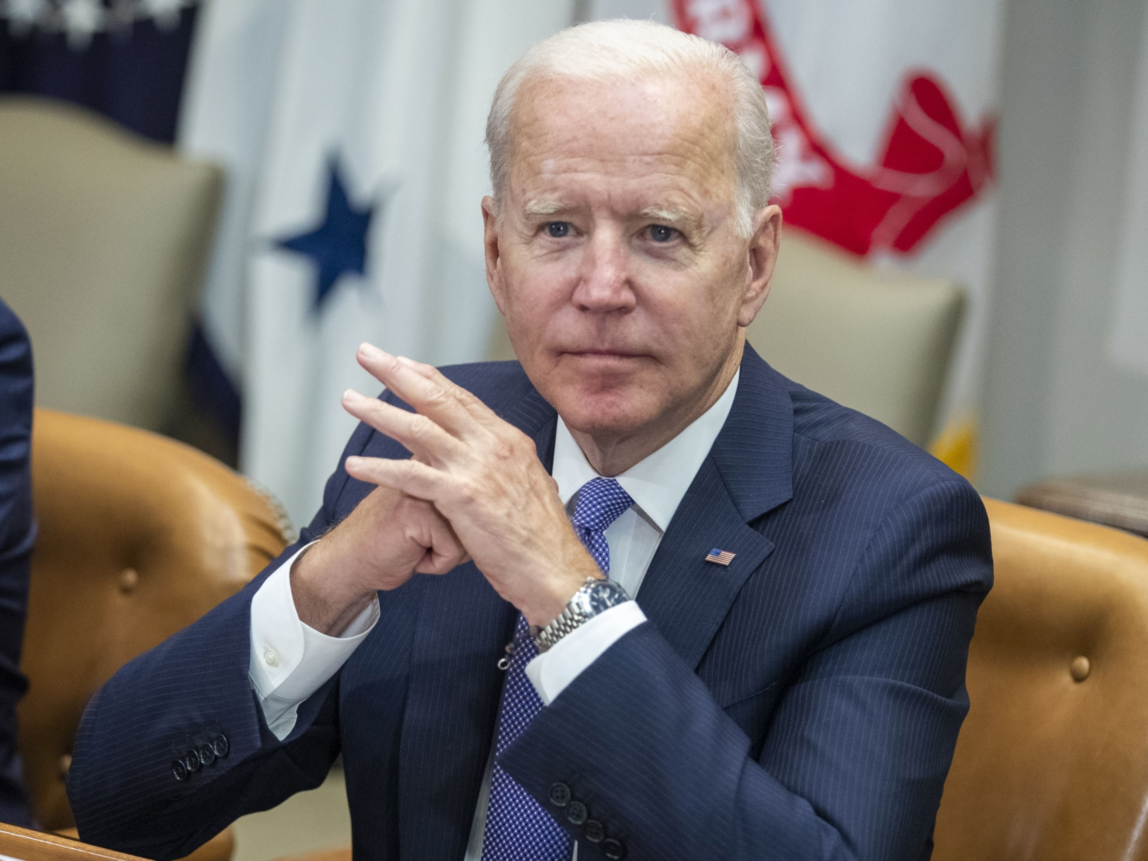 President Joe Biden meets with U.S. business leaders in the White House. Photo: Bloomberg.