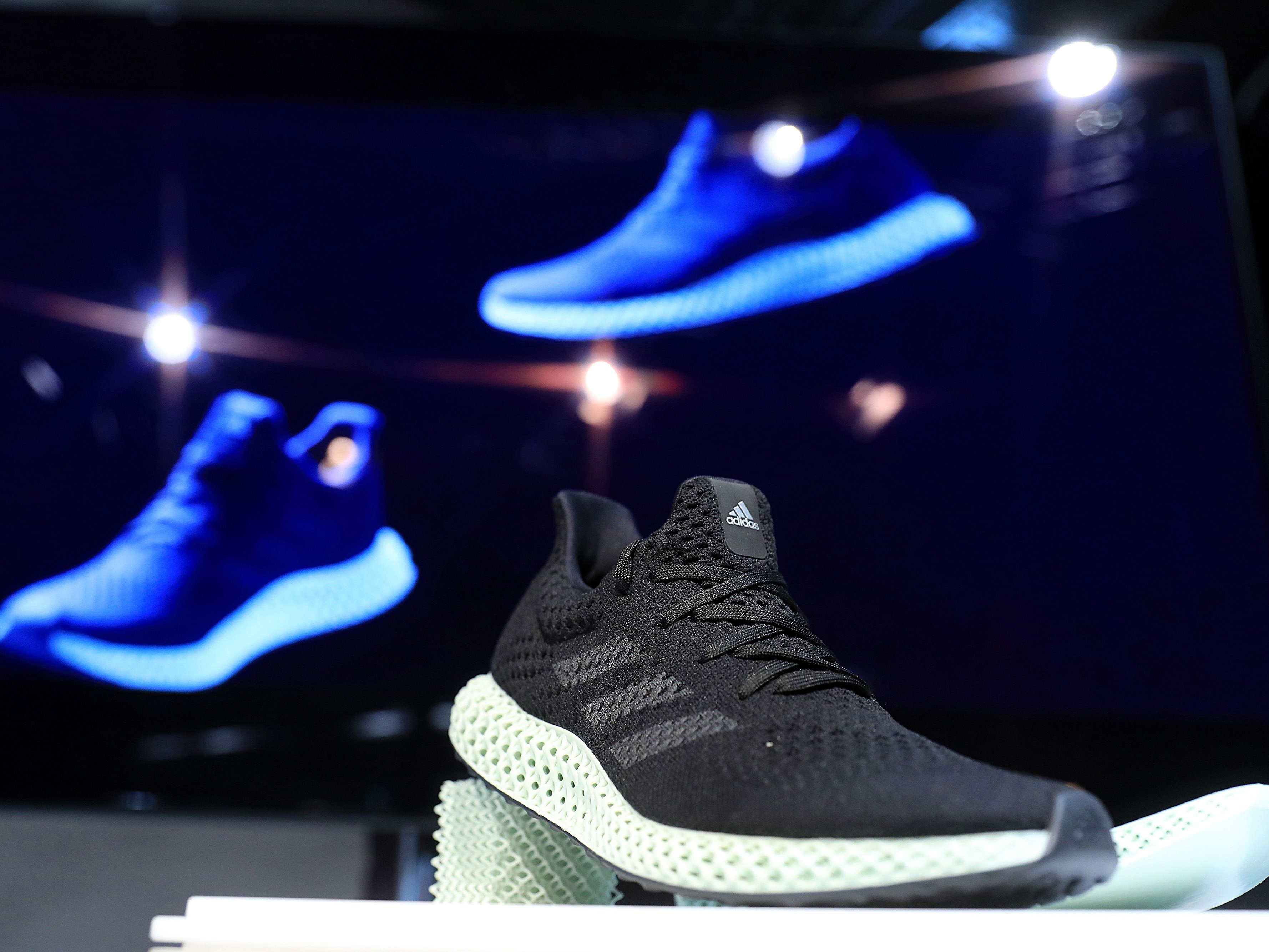 Adidas sneakers on display. Photo: Bloomberg.