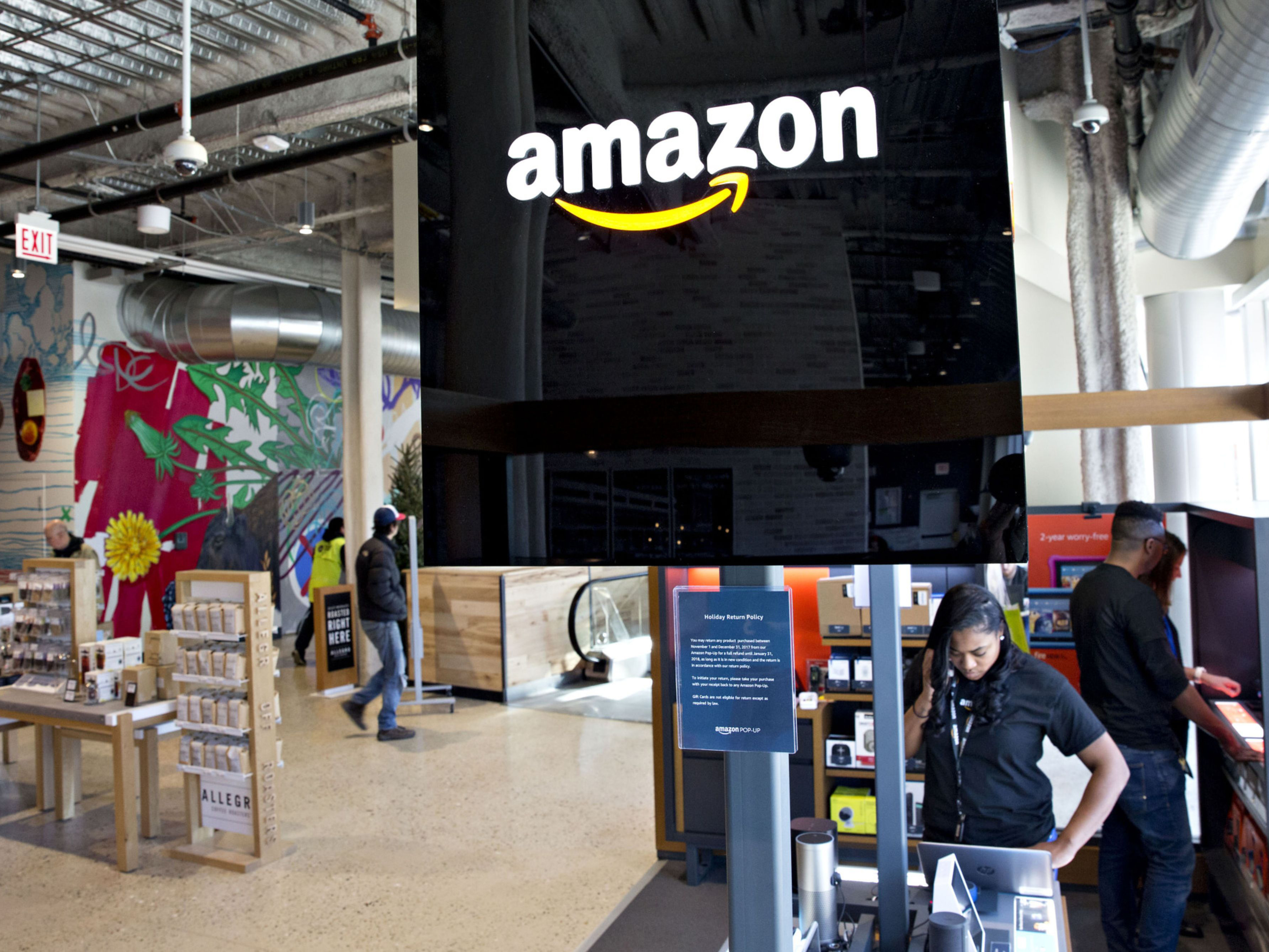 Signage is displayed in at an Amazon.com Inc. Pop-Up store in Chicago, Illinois. Photo: Bloomberg.