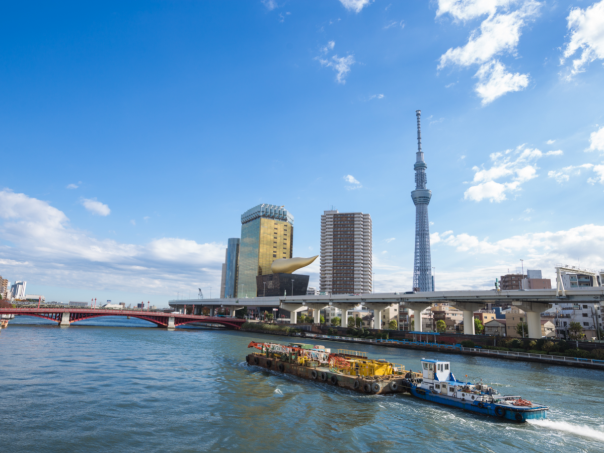 A ship sails through Tokyo Bay.