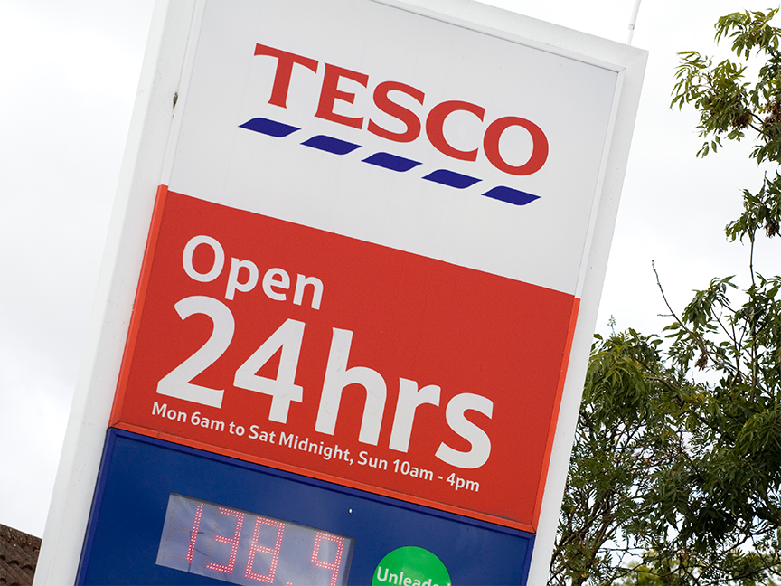 Tesco Plc sign. Photo: Getty Images.