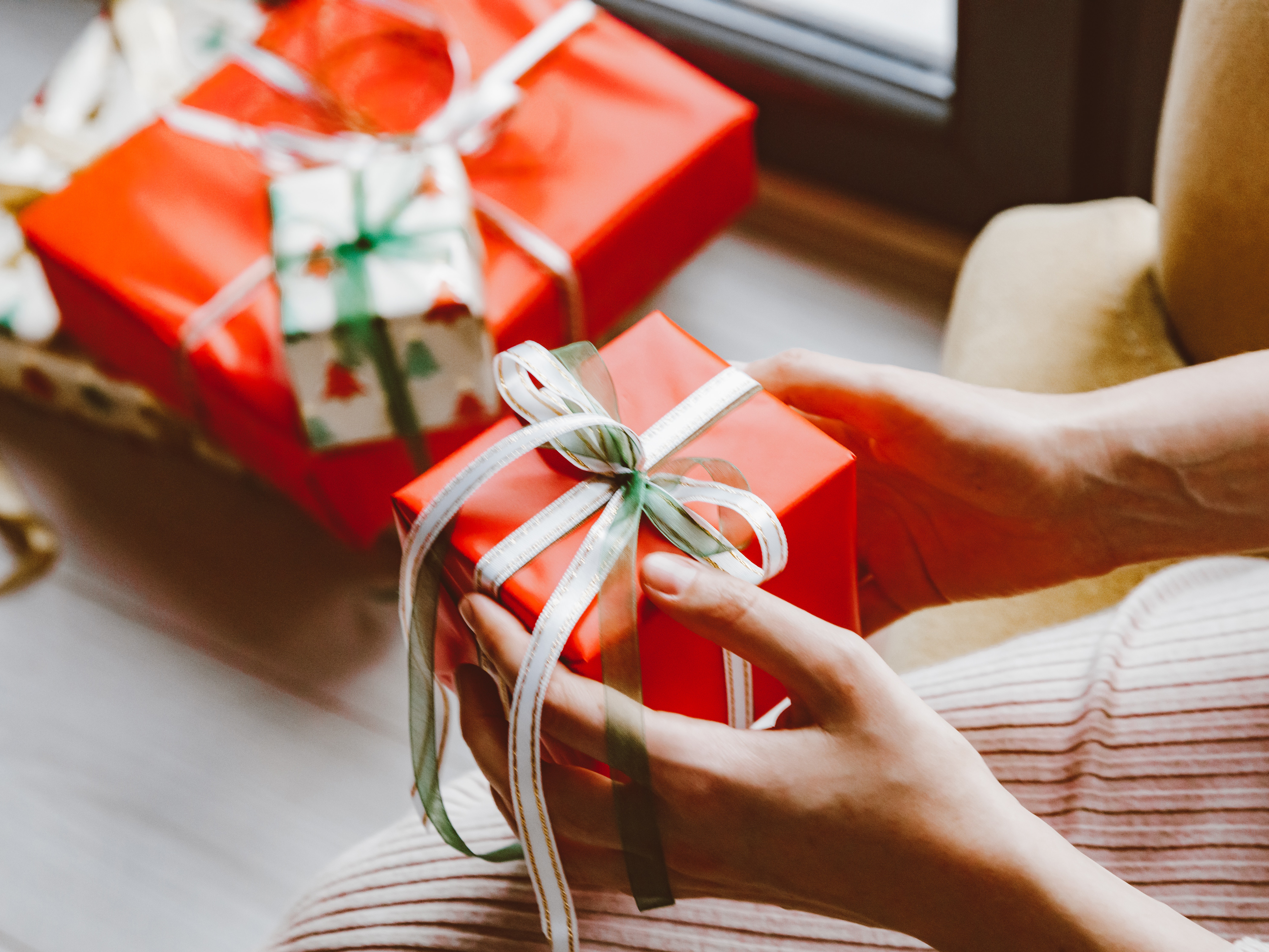 A person holds a Christmas gift. Photo: Roman Odintsov/ Pexels.