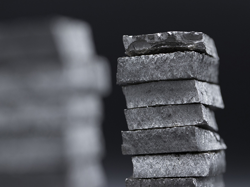 Cut cobalt cathodes sit stacked. Photo: Bloomberg.