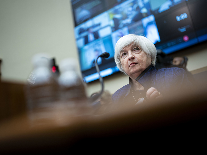 Janet Yellen, U.S. Treasury secretary, listens during a House Financial Committee hearing in Washington, D.C. Photo: Bloomberg.