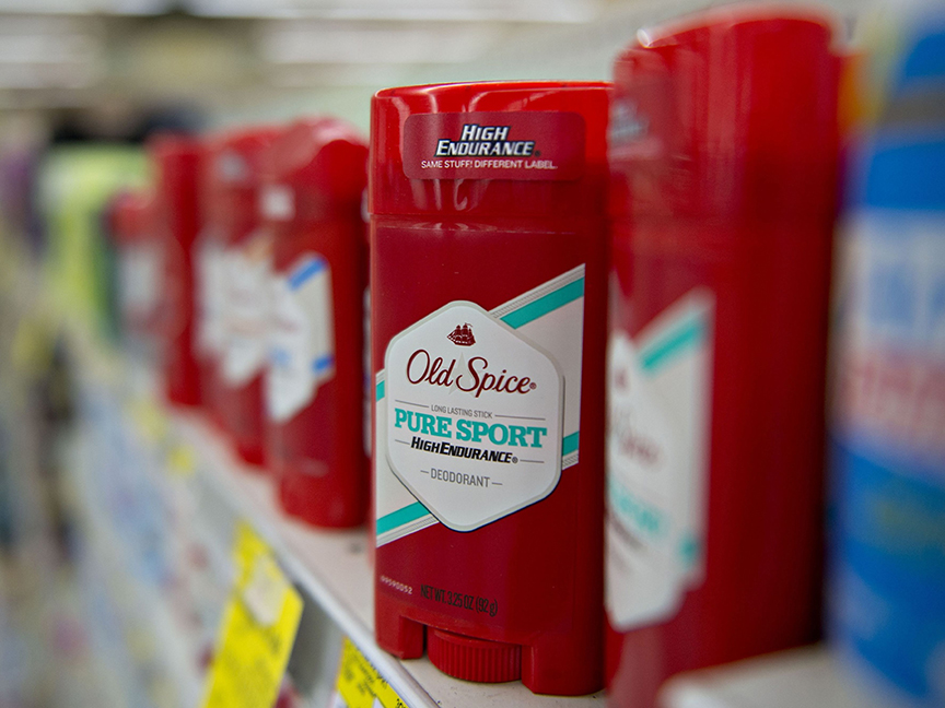 Procter & Gamble Co. Old Spice brand deodorant sits on display in a supermarket in Princeton, Illinois. Photo: Bloomberg.
