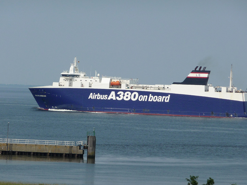 The Ville de Bordeaux, a 154-meter-long ship that moves aircraft components for Airbus SE. Photo: Pixabay.