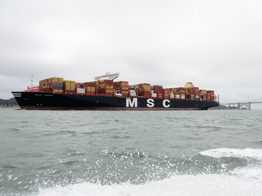 A container ship is berthed at the Port of Oakland in Oakland, California. Photo: Port of Oakland.