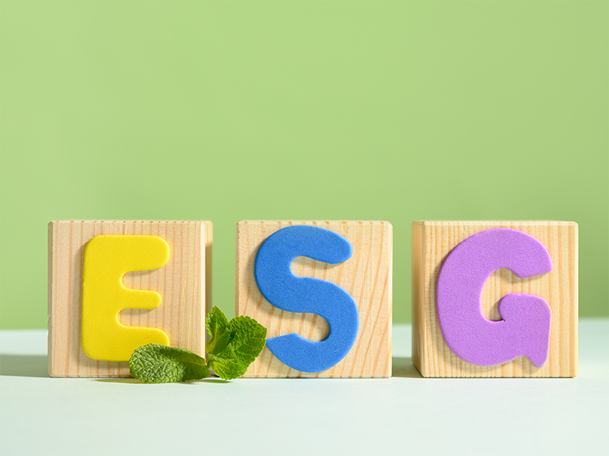 Three wooden alphabet blocks spell 'ESG,' which stands for environmental, social and governance. Photo: Svetlana Lazhko/ Canva.