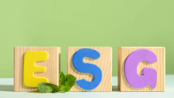 Three wooden alphabet blocks spell 'ESG,' which stands for environmental, social and governance. Photo: Svetlana Lazhko/ Canva.