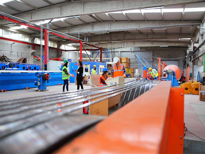 Employees are at work in an industrial factory. Photo: Getty.