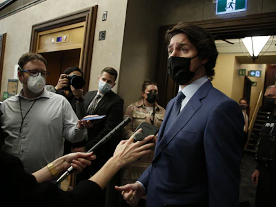 Canadian Prime Minister Justin Trudeau speaks to members of the media in the House of Commons in Ottawa, Ontario. Photo: Bloomberg.