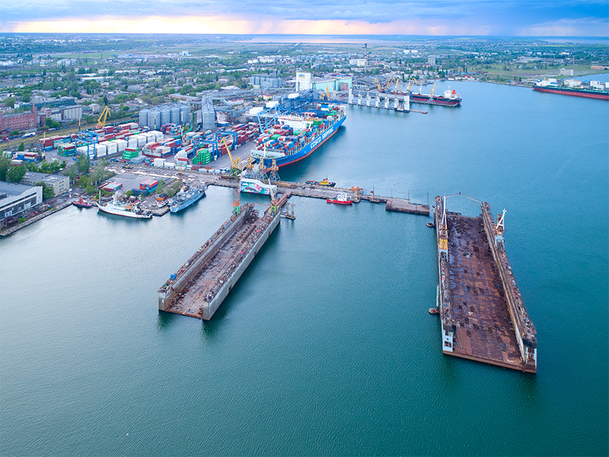 Empty dry docks at the Port of Odessa in Odessa, Ukraine. Photo: Andrey Sarymsakov/ Canva.