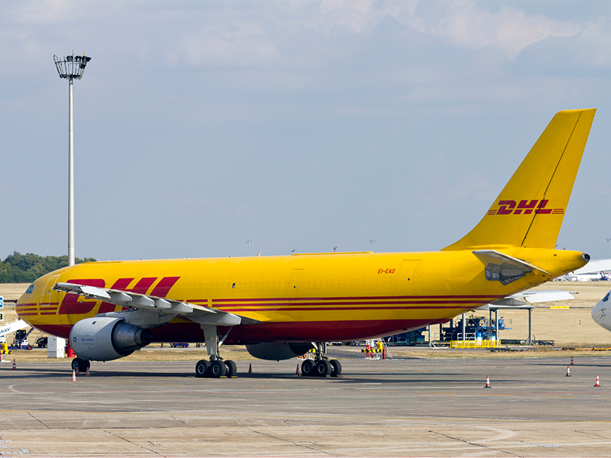 A DHL cargo plane at the airport. Photo: Getty.