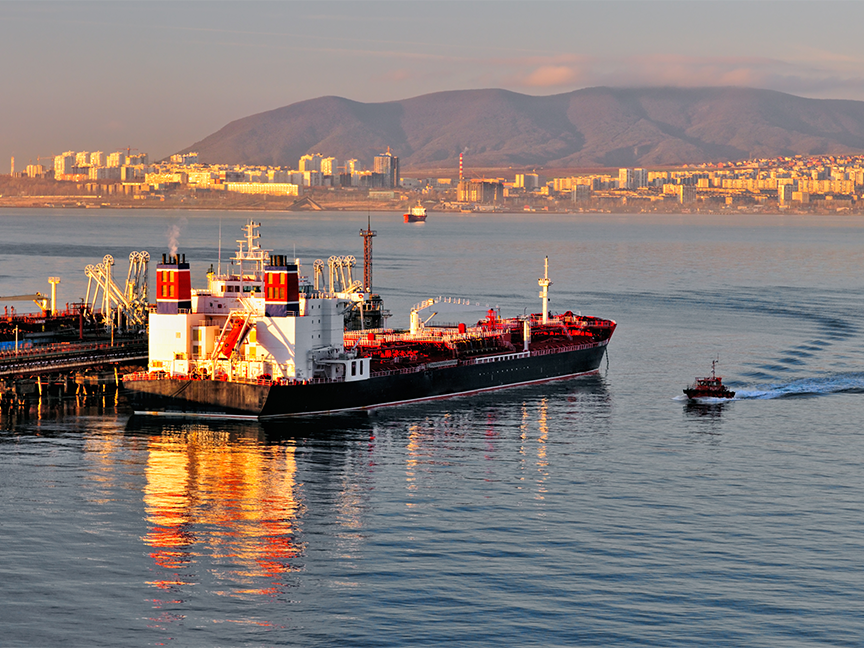 An oil tanker is berthed at a Russian port. Photo: Getty.