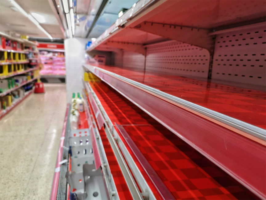 Empty shelves in a supermarket. Photo: Getty.